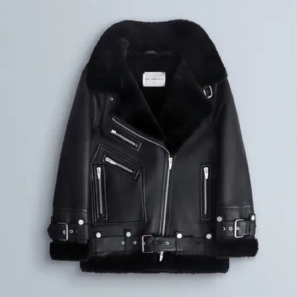 The Arrivals Jackets & Blazers - The Arrivals Women's Black Leather And Sherling Jacket,black Size Medium